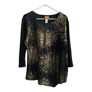 Ruby Rd. Black and Gold Burst Long Sleeve Top